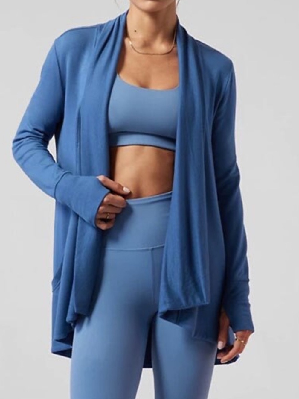 Athleta Pranayama Wrap Cardigan Restore in Chrome Blue medium